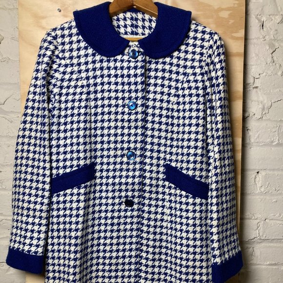 Vintage Handmade Blue Houndstooth Coat - Picture 1 of 3